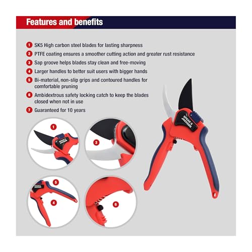 Spear & Jackson Razorsharp Large Bypass Pruning Shears, Heavy Duty Garden Clippers for Clean Cuts Ergonomic Handles and Durable Steel Blades - style: Large Bypass