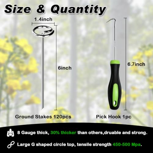 FEED GARDEN 120 Pack Landscape Staples 8 Gauge 6 Inch Galvanized Garden Stakes SOD Pins Yard Lawn Spikes for Plant Cover, Tent, Weed Barrier Fabric, Turf, Inflatable and Outdoor Decoration