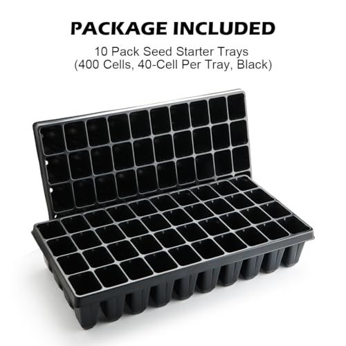 RooTrimmer 10 Pack 40 Cell Seed Starter Trays - Extra Deep 3.9" Plastic Nursery Trays, 20" x 10"，Fits Standard 1020 Flats, for Planting Seedlings, Propagation, Seed Germination and 1020 Flats Inserts - color: Black, size: 40 Cells-10P