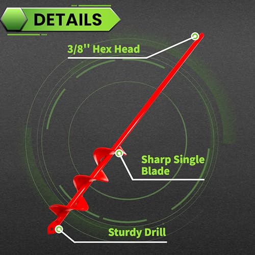 1.6"x16.5" Red Garden Auger Drill Bit for Planting, Post Hole Digger - color: Red, size: 1.6"x16.5"