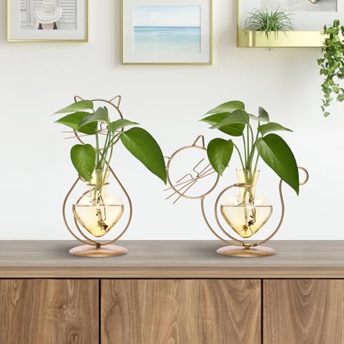 Plant Terrarium Propagation Station Gifts for Women Cat Lover - color: Gold Gold