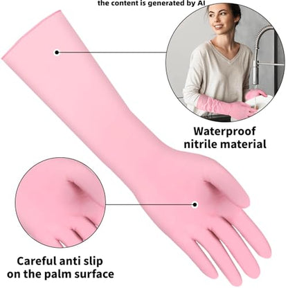 Long Sleeve 15inch Durable Nitrile Disposable Gloves Blue 30PCS - color: Pink, size: Small