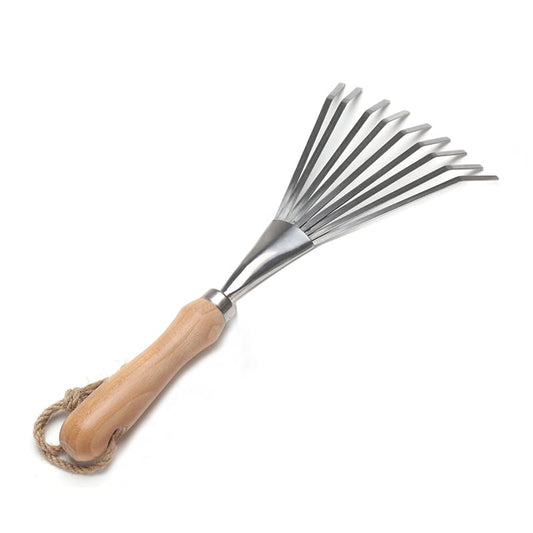 9-Tines Fan Lawn Leaf Hand Rakes Stainless Steel Beech Handle Soil Tille