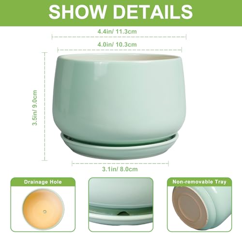 G EPGardening Ceramic Plants Pots - 4 inch Plant Pots Indoor, Green - color: Mint Green, size: 4 Inch