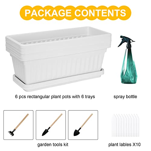 Window Box Planter, 6 Pcs 17" Flower Rectangle Planter Boxes Outdoor, White - color: White