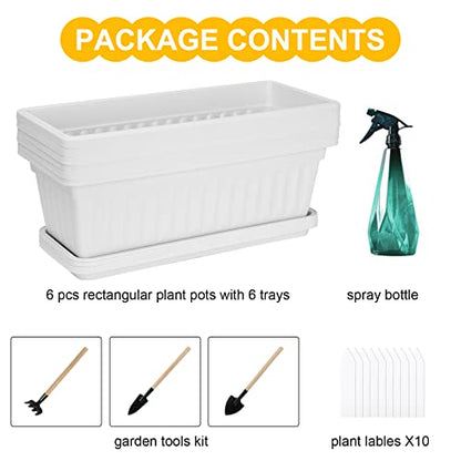 Window Box Planter, 6 Pcs 17" Flower Rectangle Planter Boxes Outdoor, White - color: White
