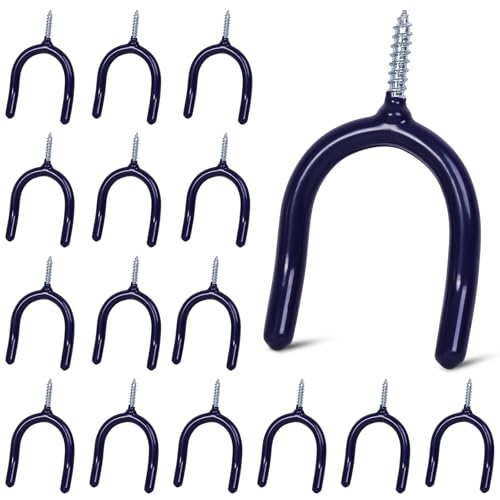 16 Pack Garage Storage System Steel U Hooks with Anti-Slip Coating Home Improvement and Organization Screw in Hooks Easy Wall Mounting Heavy Duty Bike and Ladder (Blue, 16 Pack) - color: Blue, size: 16 Pack