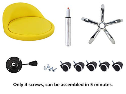 KKTONER PU Leather Round Rolling Stool with Back Rest Height Adjustable Swivel Drafting Work SPA Task Chair with Wheels (Yellow) - color: Yellow