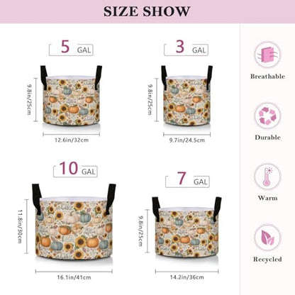 10 Gallon Grow Bags 1 Pack Plant Fabric Pots Flower Nursery Garden Vegetable Small Plant Pot 16.1 x 11.8 in Large Indoor Planter with Handles Beige Pumpkin Sunflower Autumn Classic - color: Beige Pumpkin Sunflower Autumn Classic, size: XL16.1x11.8in