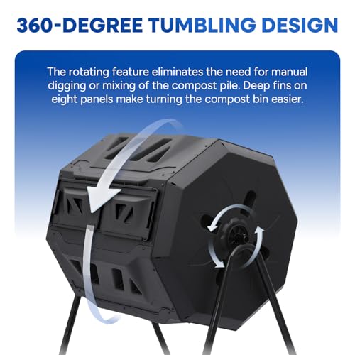 PLASTIC PRINCE Compost Tumbler Rotating Garden Compost Bin Outdoor Dual Chamber 43 Gallon Backyard Composter Tumbling Barrel Mixer Outside, Large, Black - color: Black
