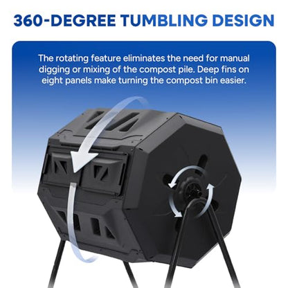 PLASTIC PRINCE Compost Tumbler Rotating Garden Compost Bin Outdoor Dual Chamber 43 Gallon Backyard Composter Tumbling Barrel Mixer Outside, Large, Black - color: Black