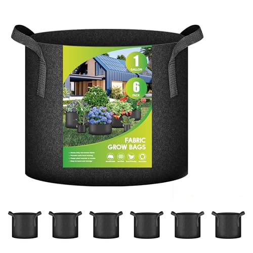 iPower Grow Bag 1 Gallon 6-Pack Heavy Duty Plant Pots, 300g Thick Nonwoven Fabric Containers Aeration with Nylon Handles, for Planting Vegetables, Fruits, Flowers, Black 2024 Version - color: Black, size: 1 Gallon