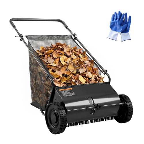 DRMBOOK Push Lawn Sweeper, Manual Leaf & Grass Collector, 26-Inch Black - color: Black, size: 26-Inch