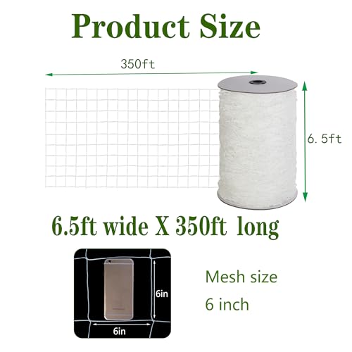 Toolazy Trellis Netting 6.5 x 350 ft - Heavy Duty Nylon Garden Netting with 6 Inch Mesh, Soft Plant Support Net for Tomatoes, Cucumbers, Peas, Vine Climbing Vegetables, Indoor Outdoor Greenhouse