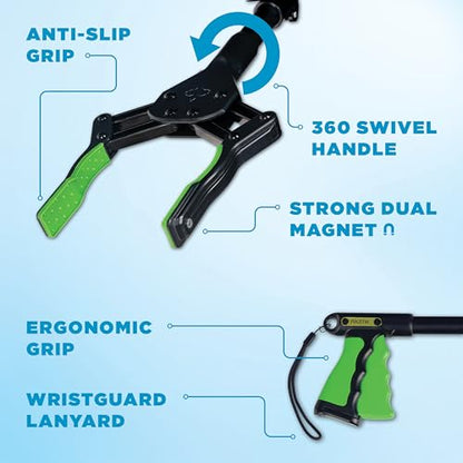 Folding Grabber Reacher Tool, 36-Inch, Green Gripper, Magnetic Tip - color: Green