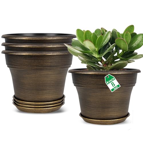 Fodetyff Planters-Plant-Pots-Indoor-Outdoor, 8 inch 4 Pack Gold - color: Gold, size: 8 inch-4 pack