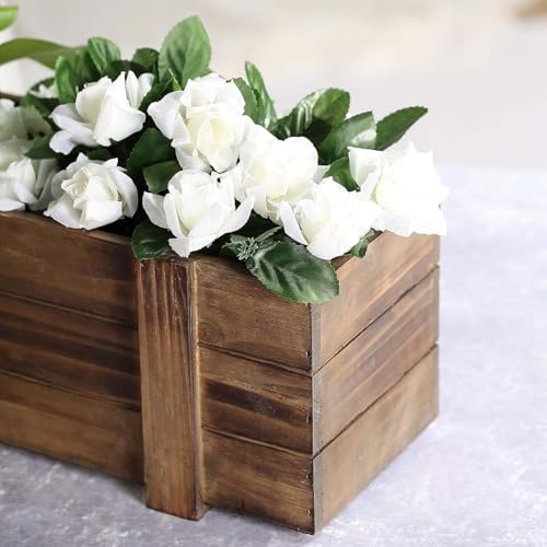 Efavormart 24"x6" Smoked Brown Rectangle Wood Planter Box with Plastic Liner, DIY Rustic Wooden Window Box for Wedding Table Centerpieces and Farmhouse Party Decor - color: Dark Brown(24x6)