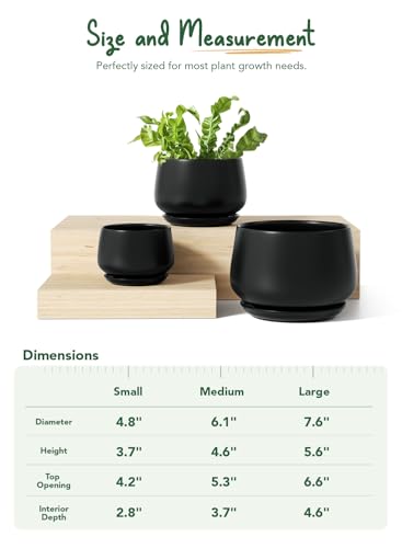 LE TAUCI Plant Pots, 4.1+5.1+6.5 inch, Set of 3, Black, Indoor Pot - color: Black