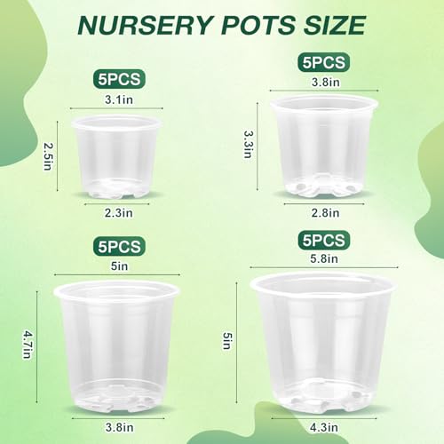 3/4/5/6 Inch Nursery Pots, 20 Pack Clear Nursery Pots with Drainage Holes, Durable Plastic Clear Pots for Plants Indoor and Outdoor, Seedling Pots for Shrubs, Herbs, Flowers, Vegetables - size: 3/4/5/6 Inch