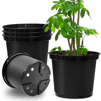 RooTrimmer 5 Gallon 12 Inch Plastic Nursery Pots, Plant Containers with Drainage Holes, Round Sturdy Garden Planters for Indoor/Outdoor Greenery, Gardening Gifts for Women (5-Pack, Black) - size: 5Gallon-5P-Black