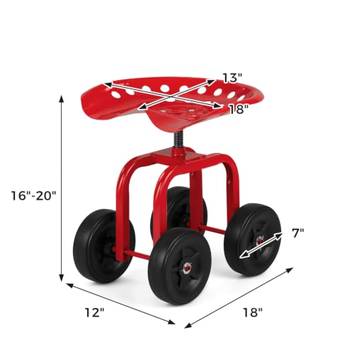 IRONMAX Garden Cart with Adjustable Seat & 4 Flexible Wheels, Red - color: Red