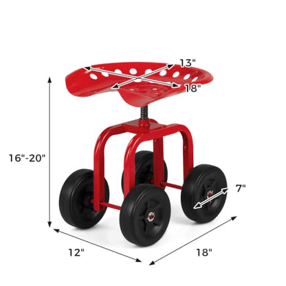 IRONMAX Garden Cart with Adjustable Seat & 4 Flexible Wheels, Red - color: Red