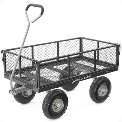 Gorilla Carts Steel Utility Cart, 800 lb Capacity, 4 Cu Ft., Black - color: Black Mesh