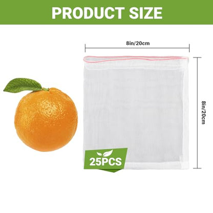 Fruit Netting Bags, 25pcs 8x8 in Mesh for Trees with Drawstring, Fruit Protection Bag Cover for Grapes Apples Peaches Tomatoes from Pest Birds Critters - size: 8"x8"/Pack of 25