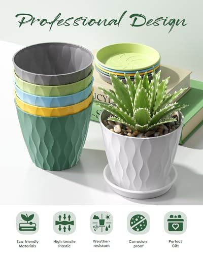 6 Pack Plant Pots with Drainage Holes, 4 Inch Plastic Indoor Flower Pots, Succulent Pots for Orchids, Violets, Succulents, Herbs and Other Small Plant, Yellow - color: Yellow