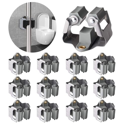 3-H 12 Pack Mop and Broom Holder Big Size Hanging 1 KG Extra,Broom Hanger Wall Mount for Hanging and Organizing Shove Rake Yard Tools in Shed Kitchen Laundry Room Bathroom Garden(Grey) - color: Matte Grey, size: 12