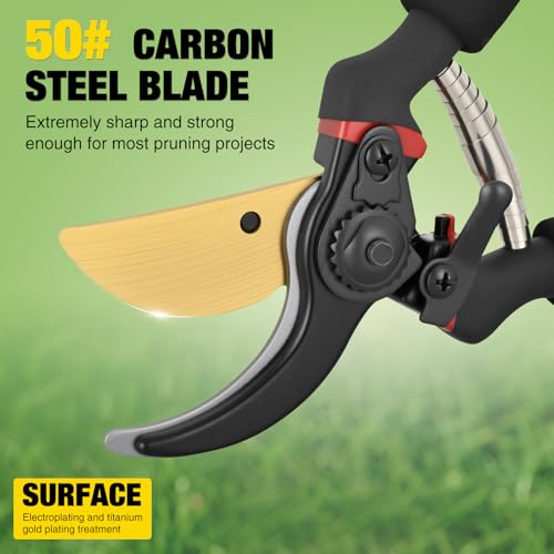 Yesker Pruning Shears for Gardening 8" Professional Bypass Garden Scissors Yard Clippers with Sharp Carbon Steel Blade Heavy Duty Hand Pruners for Branch Flower Plant Trimming Cutting Gardening Tools - size: 1PCS 8" Black & Red