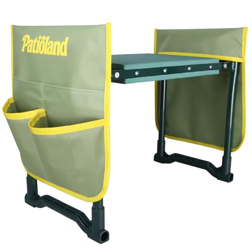 Foldable Garden Kneeler Seat, Heavy Duty Garden Workseat w/ 2 Tool Pouches - color: Green-modle B