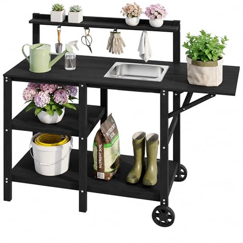 YEFU Potting Bench with Sink, All-Weather Resistant,Black - color: Black, size: Premium