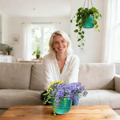 Hanging Planters for Indoor Plants 3 Pack, 6.5'' Plastic Flower Pot