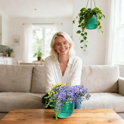 Hanging Planters for Indoor Plants 3 Pack, 6.5'' Plastic Flower Pot