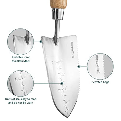 Berry&Bird Garden Serrated Planting Trowel, Multifunctional Shovel with ash Wood and Stainless Steel Digging Trowel Transplanter - color: Serrated Shovel, size: Small