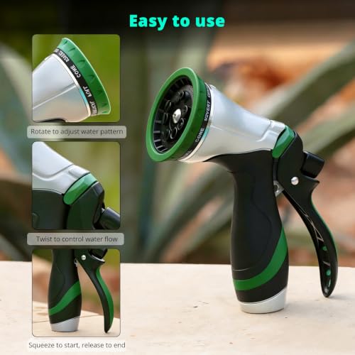 QUOBAS Metal Garden Hose Nozzle, Heavy Duty Water Hose Sprayer, Leak Proof - color: Green