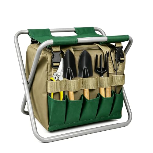 Folding Gardening Stool with Heavy-Duty Oxford Cloth and Garden Tool Kit