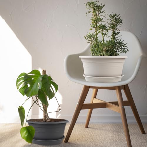 6 Pack 10 inch Plant Pot, Round Plastic Plant Pots with Drainage Holes - color: Dark Gray, size: 10 Inch - 6Pack