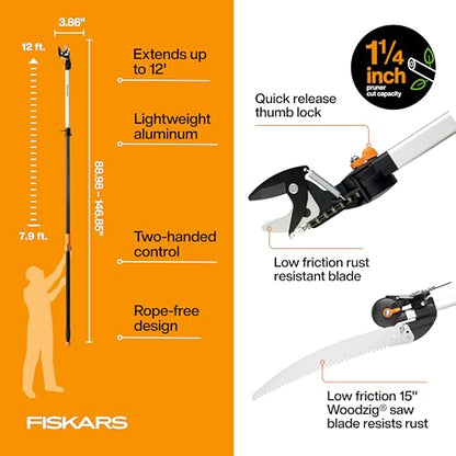 Fiskars 8-12 Ft Extendable 2-in-1 Tree Pruner & Pole Saw with Rotating Head - style: 8-12 ft Rope-Free Saw & Pruner