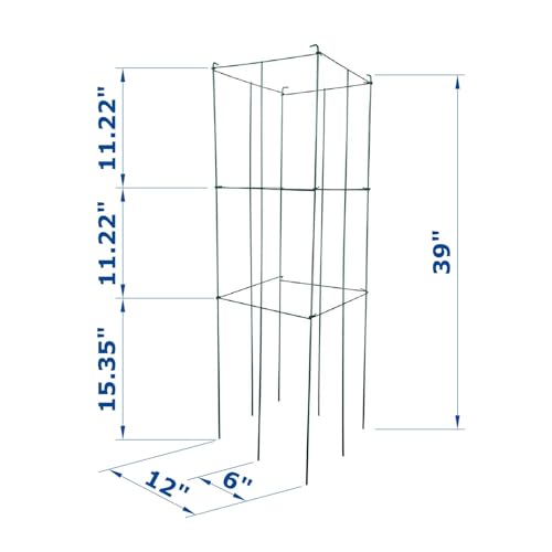 4 Pack 12x39 Inch High Green Folding Square Tomato Cages, Plant Cage Support Tomato Trellis Metal Plant Peony Cage - size: 39in Sq-Green-4Pack