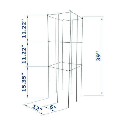 4 Pack 12x39 Inch High Green Folding Square Tomato Cages, Plant Cage Support Tomato Trellis Metal Plant Peony Cage - size: 39in Sq-Green-4Pack
