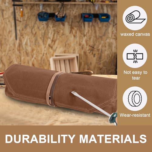 Chisel Roll, 6 Pockets Roll Up Tool Pouch, Waxed Canvas Small Tool Roll - color: 12-Brown