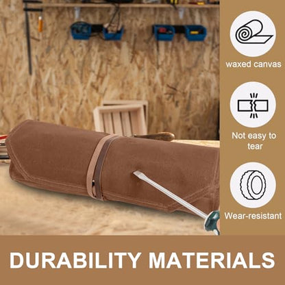 Chisel Roll, 6 Pockets Roll Up Tool Pouch, Waxed Canvas Small Tool Roll - color: 12-Brown