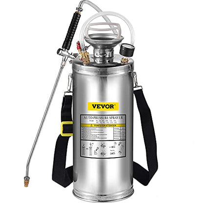 Happybuy 2 Gallon Stainless Steel Sprayer, 20" Wand & 3FT Reinforced Hose, Hand Pump Sprayer with Pressure Gauge, Safety Valve & Adjustable Nozzle, Weed Sprayers for Lawn, Gardening &Sanitizing1 - size: 2 Gallon