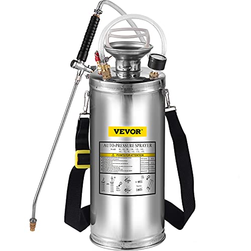 Happybuy 2 Gallon Stainless Steel Sprayer, 20" Wand & 3FT Reinforced Hose, Hand Pump Sprayer with Pressure Gauge, Safety Valve & Adjustable Nozzle, Weed Sprayers for Lawn, Gardening &Sanitizing1 - size: 2 Gallon