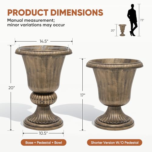 Athena Collection 20" Tall Urn Planters for Outdoor Plants, 2 Pack, Bronze - color: Bronze