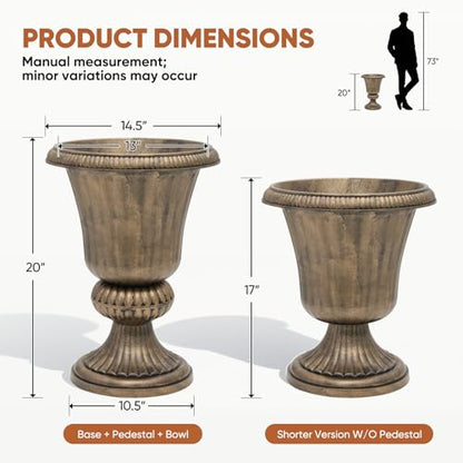 Athena Collection 20" Tall Urn Planters for Outdoor Plants, 2 Pack, Bronze - color: Bronze