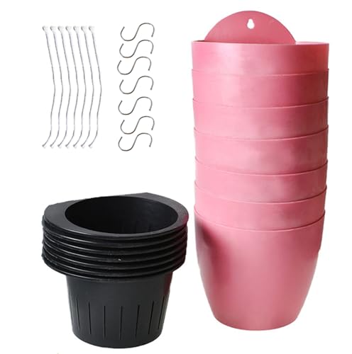 7 Pack Plastic Pink Black Self Watering Pots Wall Hanging Planters for Balcony Living Room Courtyard