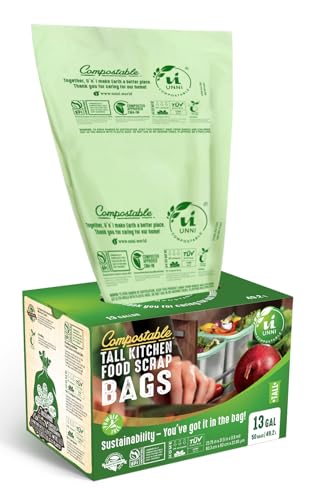 UNNI Compostable Bags, 13 Gallon, 100 Count, 49.2 L, Extra Thick 0.9 Mil - size: 100 Count (Pack of 1), style: 13 Gallon